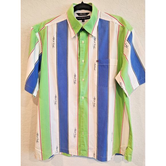 Tommy Hilfiger Men’s M Vintage 90s Striped Short Sleeve Button-Front Shirt... - Picture 1 of 12